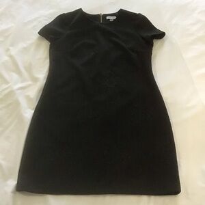 Calvin Klein Black Textured Floral  Print Gold Back Zip Dress, Size 12